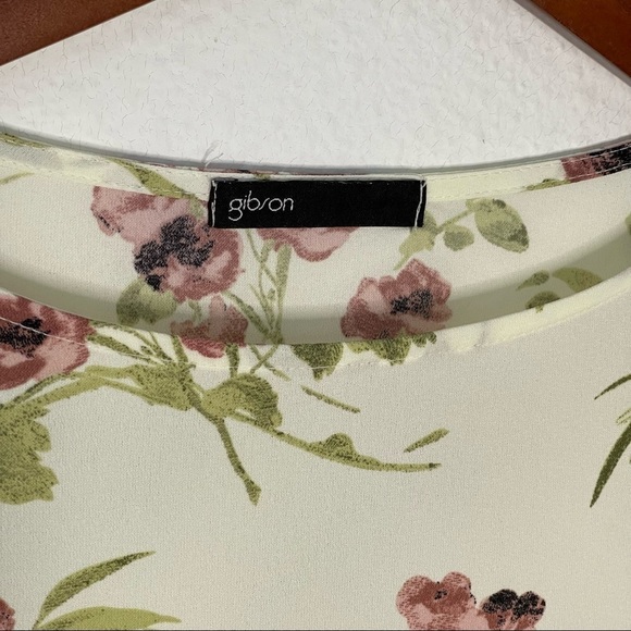 Gibson ruffled peplum 3/4 bell sleeves floral top petite small - Picture 7 of 10
